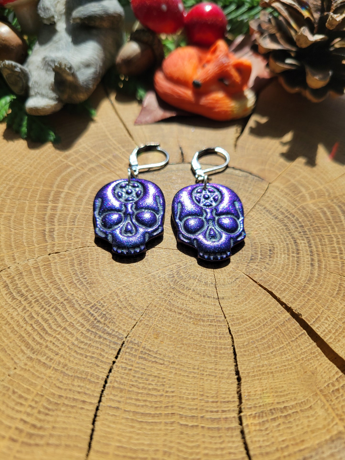 Metallic Skull Amulet Earrings