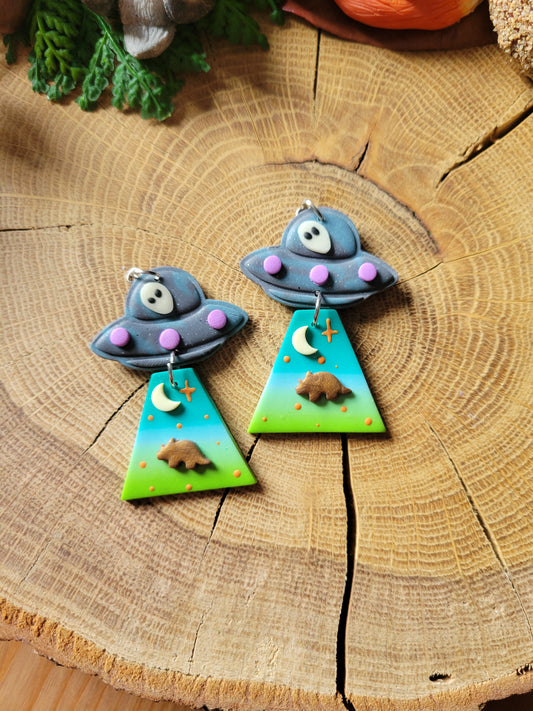 Alien Abduction: Triceratops Earrings.