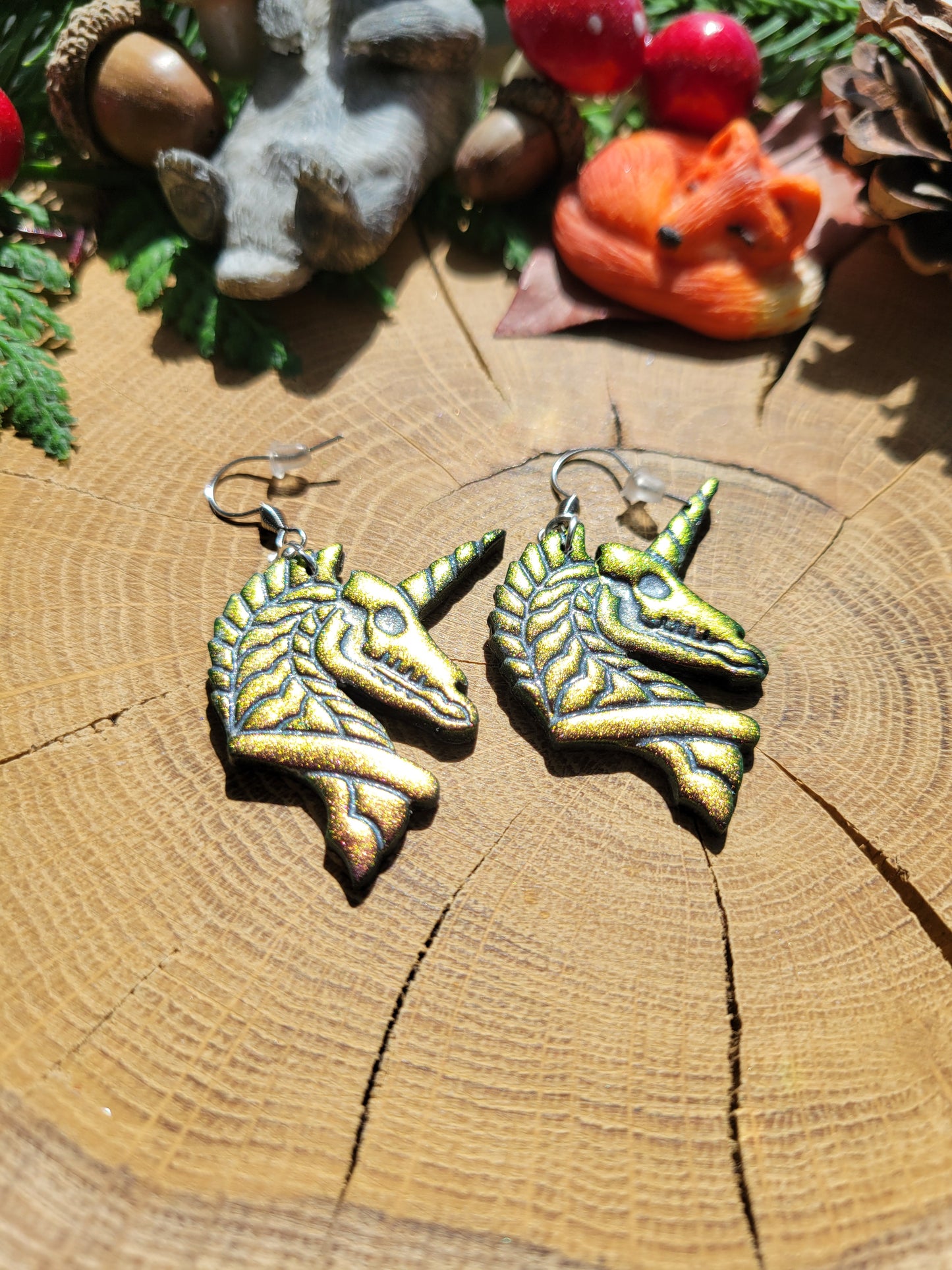 Golden Deathly Unicorn Earrings