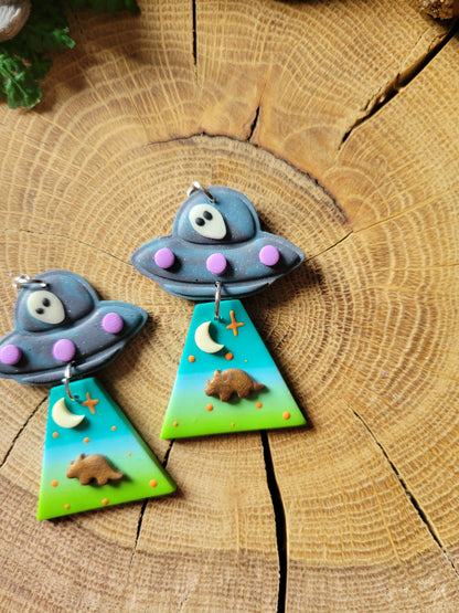 Alien Abduction: Triceratops Earrings.