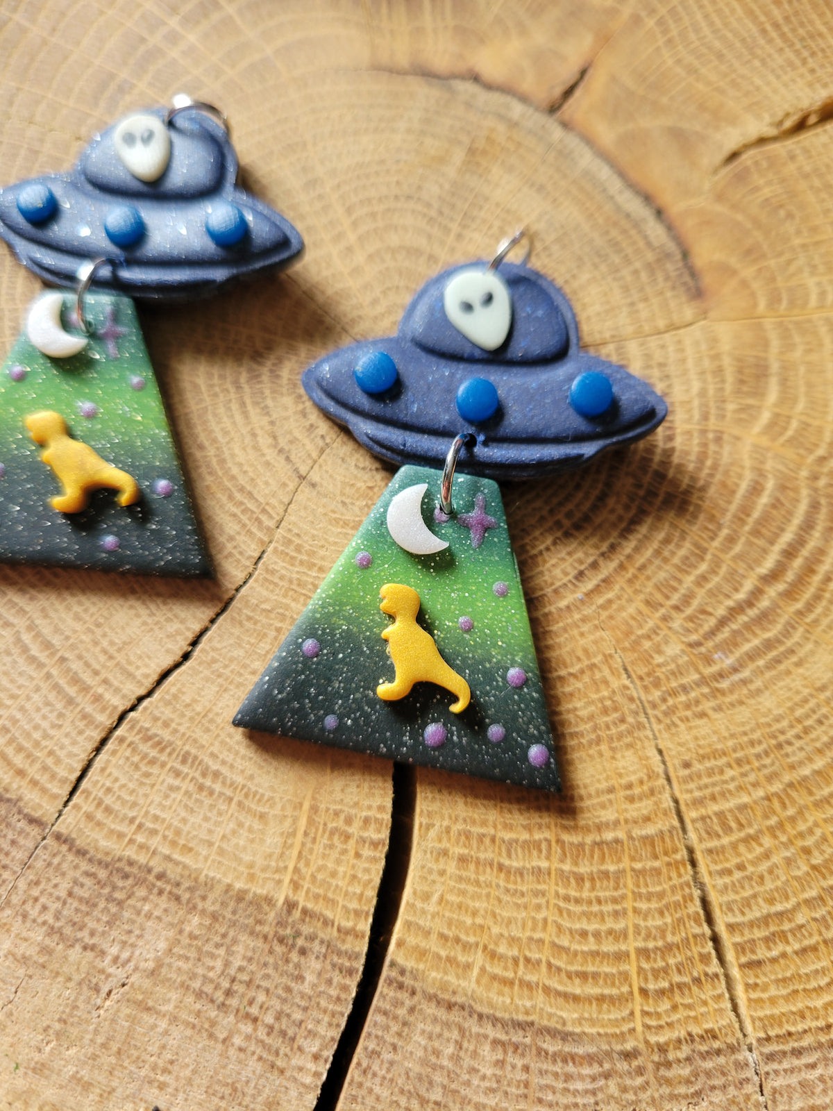 Alien Abduction: T-Rex Earrings.